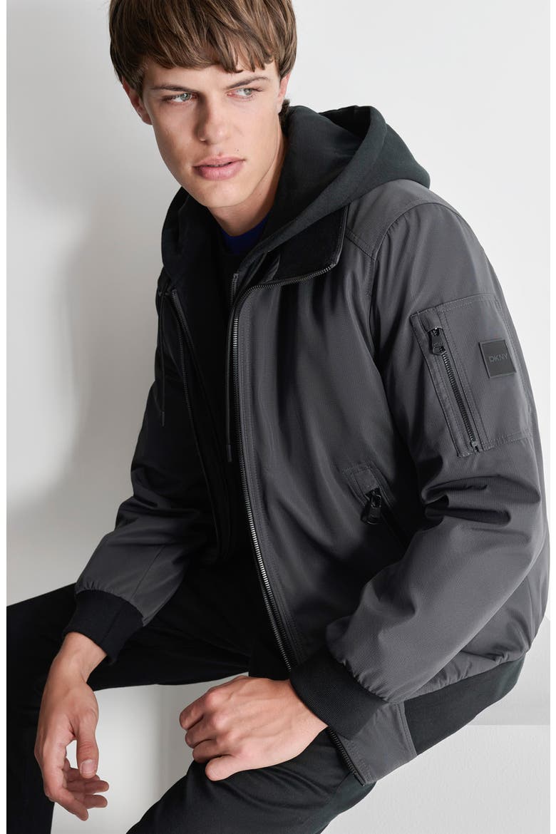 Water Resistant Bomber with Hooded Bib, Alternate, color, IRON