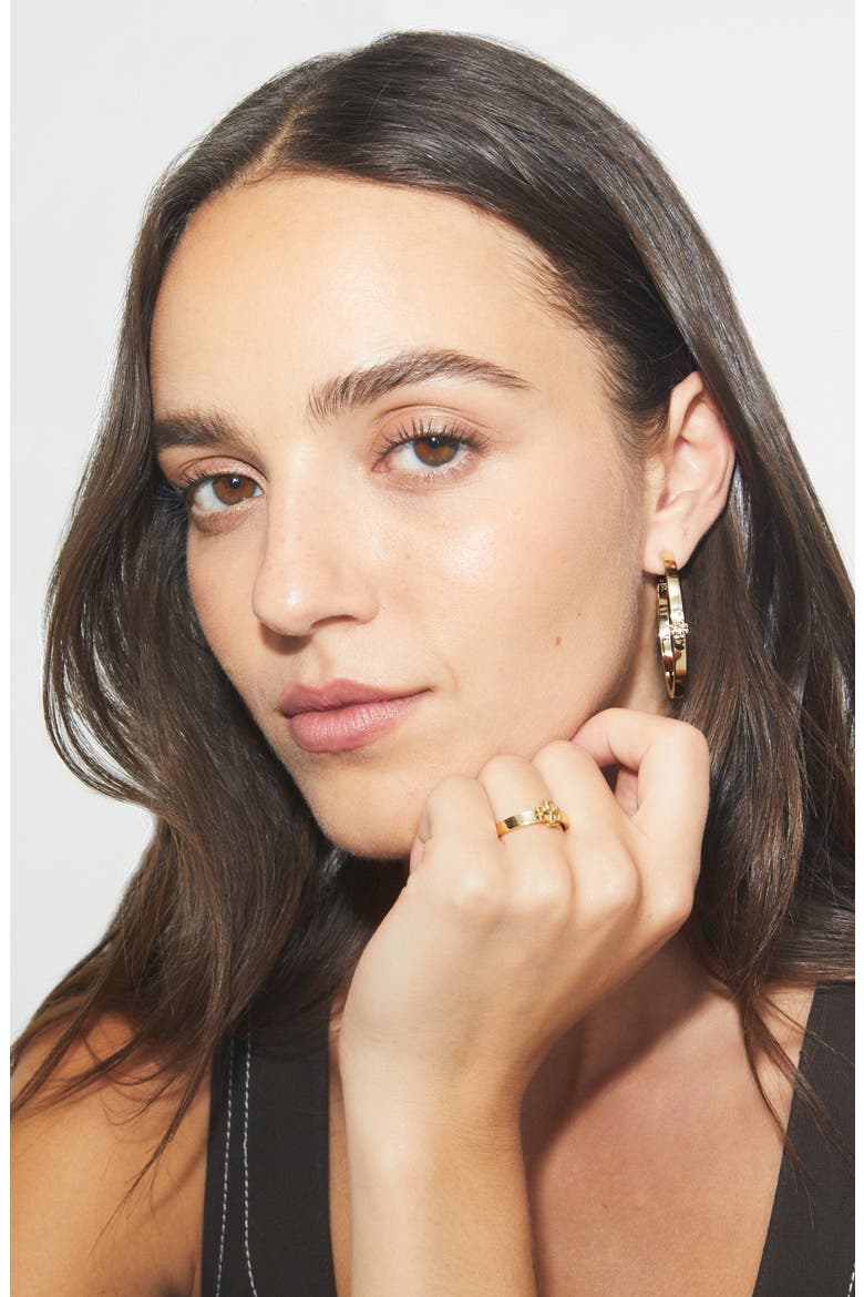 Thin Icon Hoop Earrings, Alternate, color, TORY GOLD