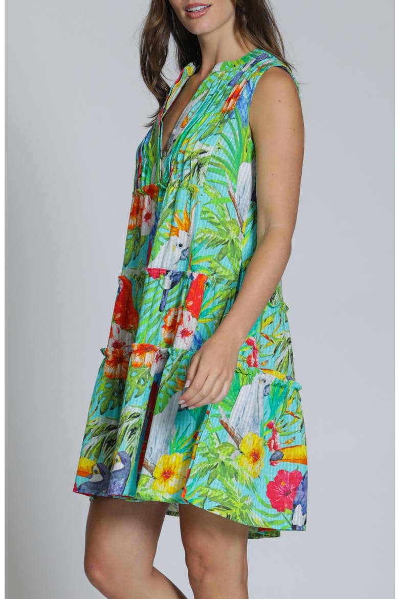 Pintuck Sleeveless Cotton Blend Dress, Alternate, color, TURQUOISE MULTI