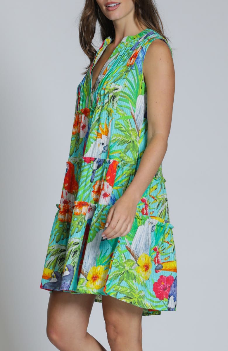 APNY Pintuck Sleeveless Cotton Blend Dress, Alternate, color, Turquoise Multi