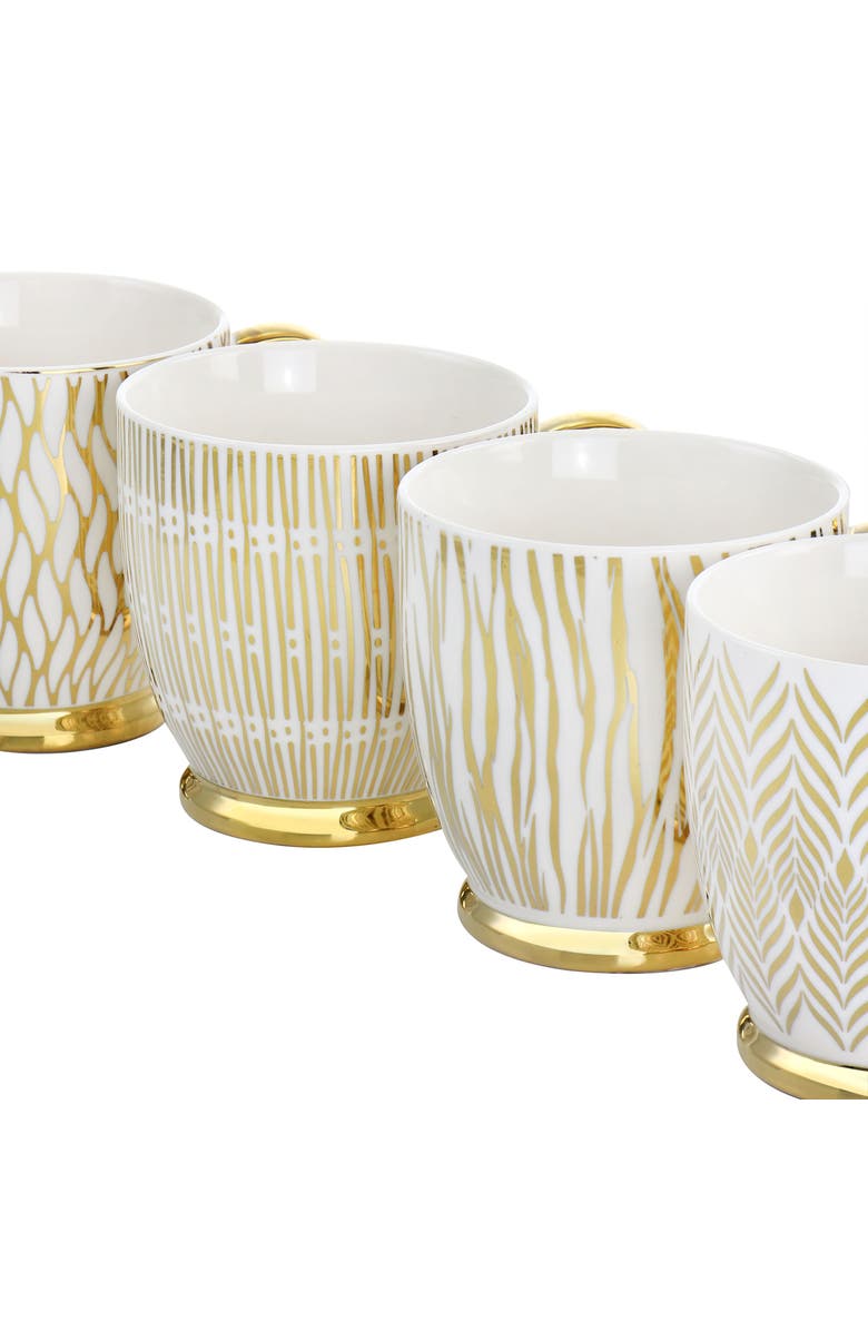 Gibson Home Gold Finch 4 Piece 16.7oz Electroplated Fine Ceramic Mug Set, Alternate, color, White