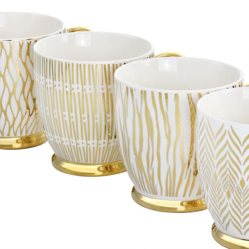 Gibson Home Gold Finch 4 Piece 16.7oz Electroplated Fine Ceramic Mug Set In Gold