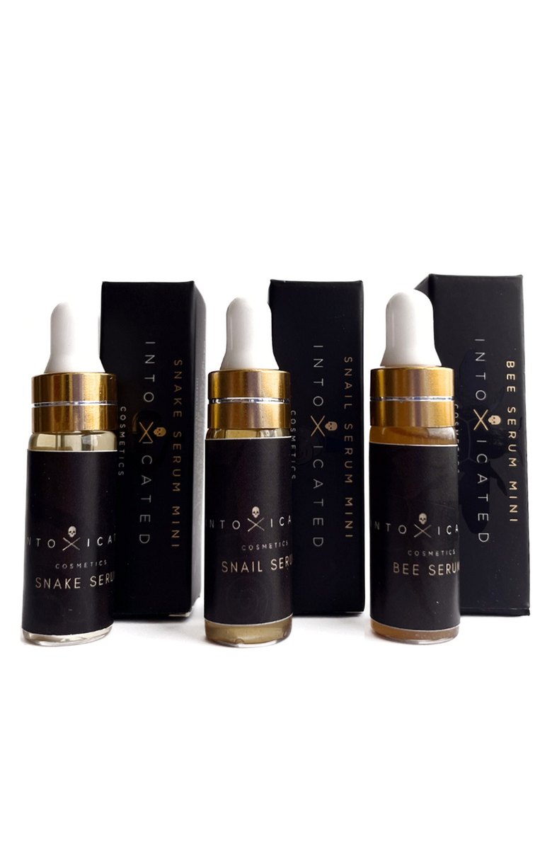 Intoxicated Cosmetics Mini Set (Mini Bee, Mini Snake, Mini Snail) | Hydrating | Anti-Aging Skincare Sampler | Purified Bee Venom, Vegan Snake Venom Peptides, Vegan Snail Mucin Peptides, Main, color, NO COLOR