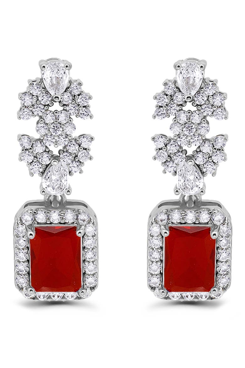 Emerald Cut Cubic Zirconia Drop Earrings, Main, color, SILVER/ RED