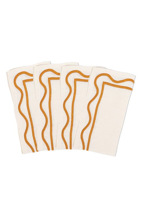 Set of 4 Embroidered Linen Napkins