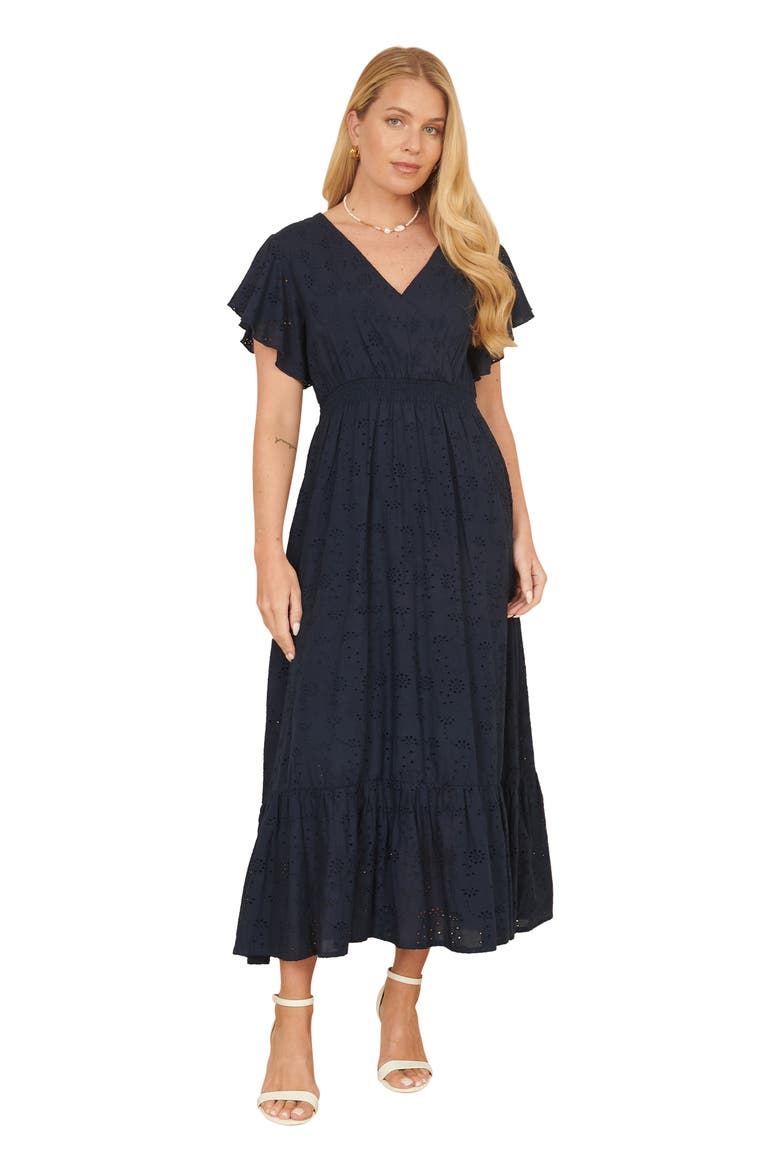 Cotton Broderie Anglaise Wrap Midi Dress, Main, color, Navy