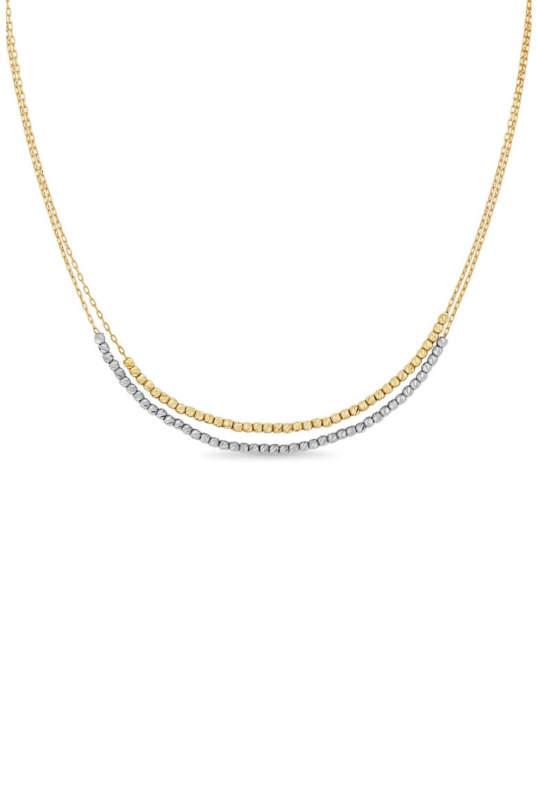 14K Gold 2-Tone Double Beaded Layered Chain Necklace (Online Trunk Show), Alternate, color, 14K WHITE GOLD/YELLOW GOLD