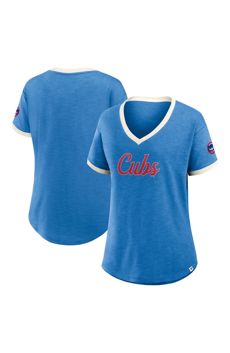 FANATICS Women's Fanatics Royal Chicago Cubs Relaxed Fit Vintage Play​ Slub V-Neck Fashion Top, Main, color, Royal