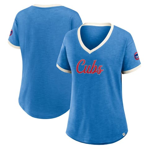 Women's Fanatics Royal Chicago Cubs Relaxed Fit Vintage Play​ Slub V-Neck Fashion Top
