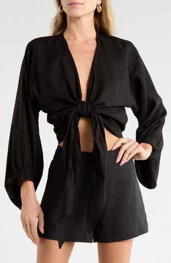 Adri Long Sleeve Tie Front Top