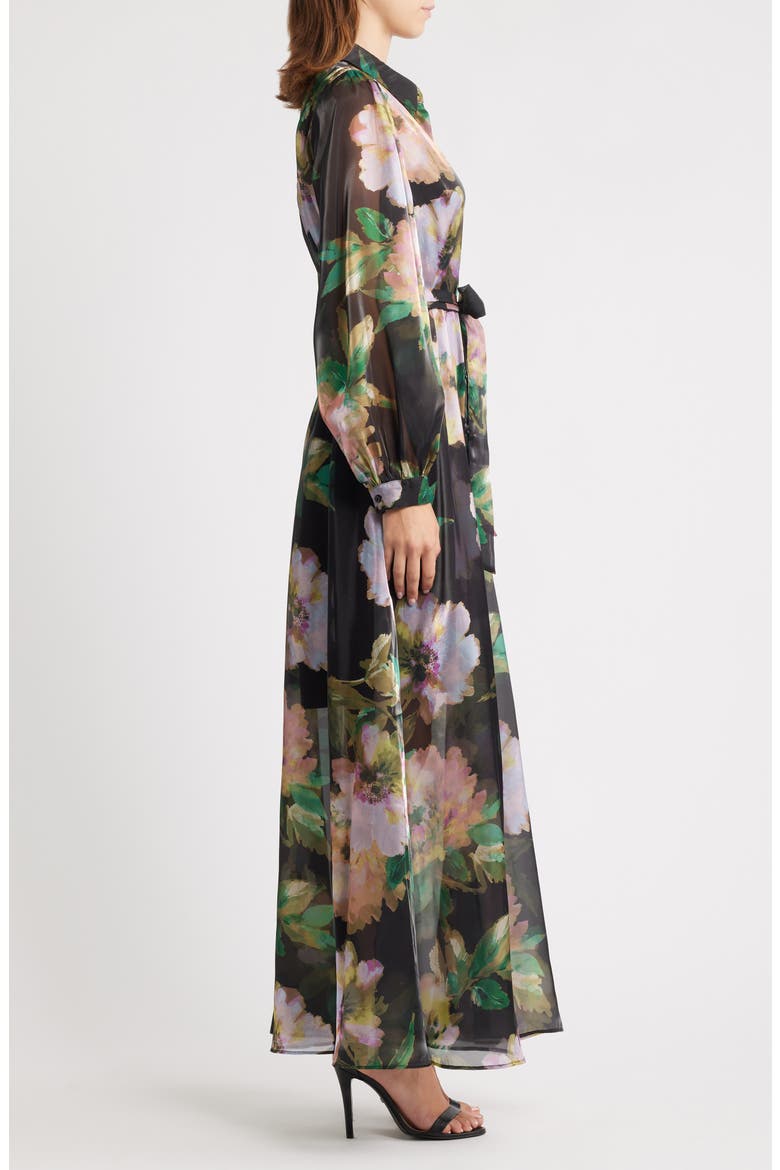 Floral Long Sleeve Shirtdress Gown, Alternate, color, BLACK MULTI
