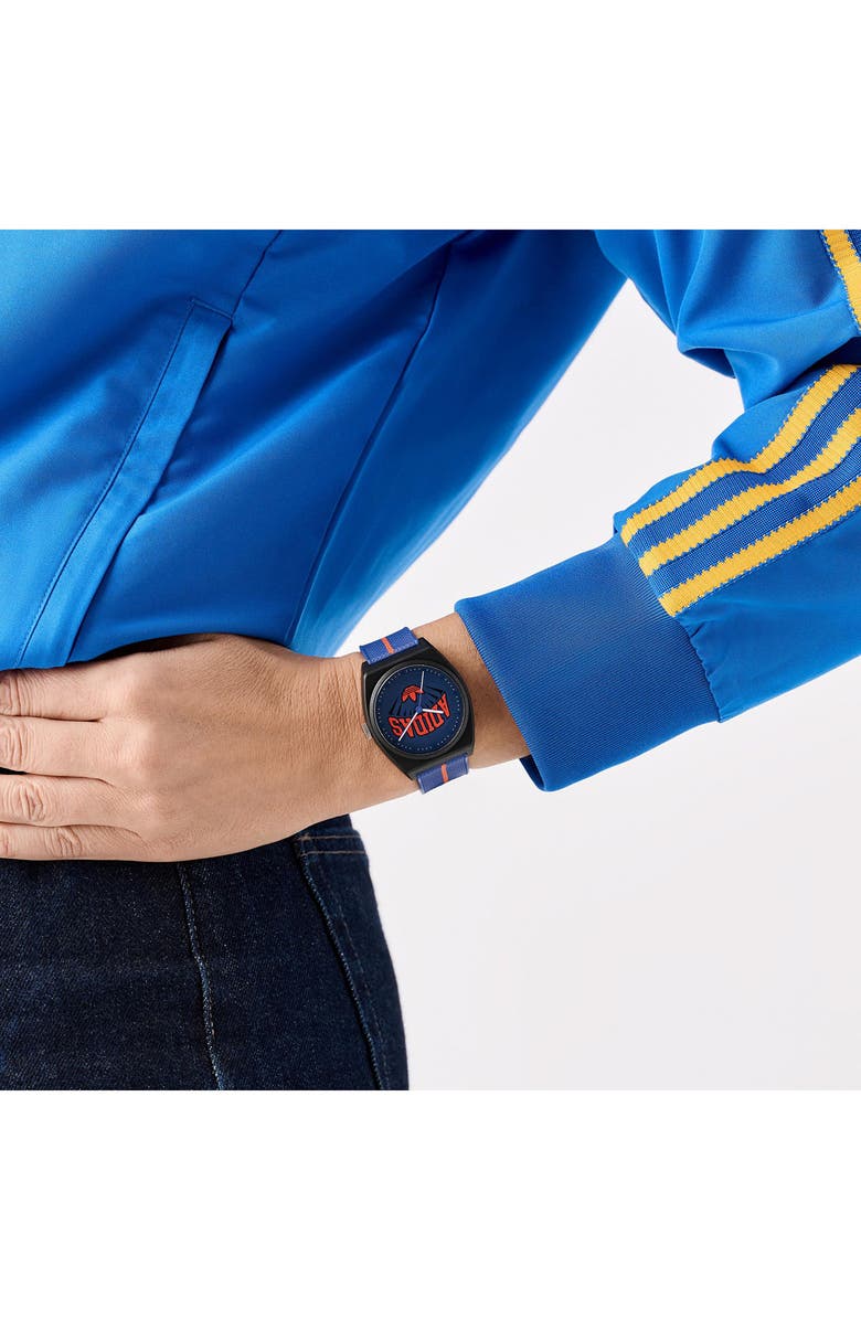 adidas AO Street Project 2 Blue Logo Graphic Resin Strap Watch, 38mm, Alternate, color, Blue