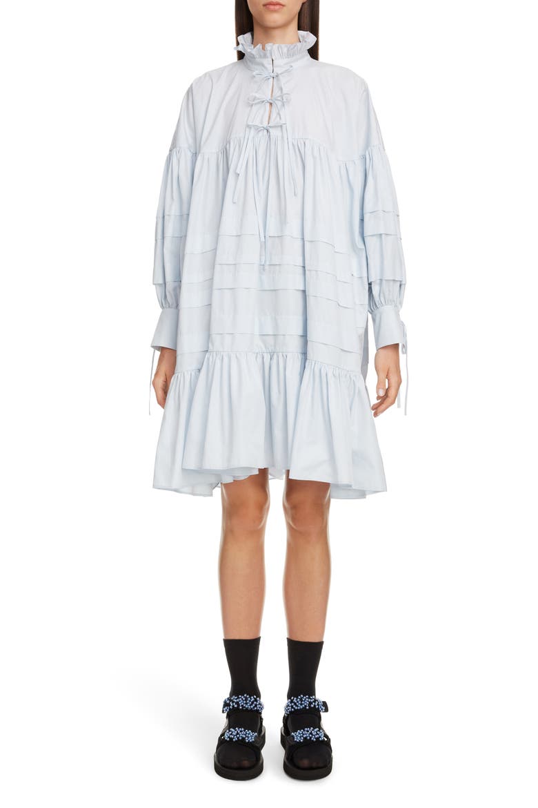Macy Pleated Long Sleeve Shirtdress, Main, color, LIGHT BLUE
