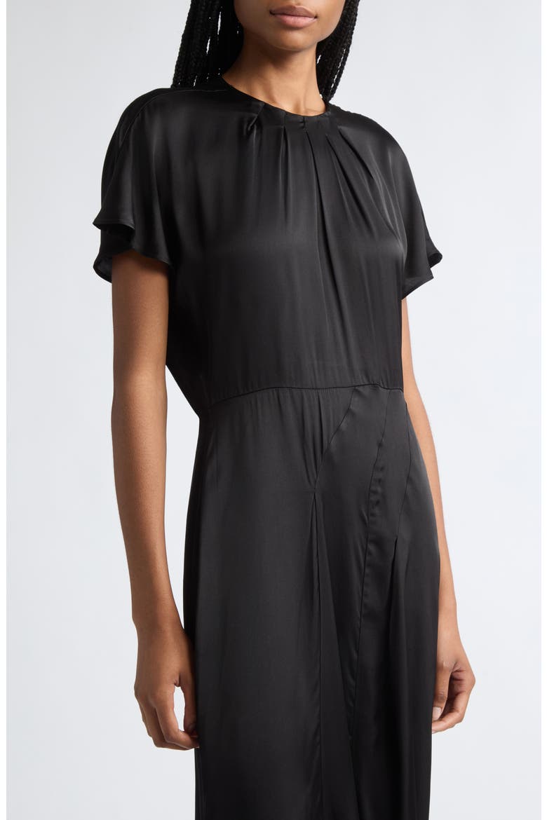 Namsha Draped Satin Midi Dress, Alternate, color, BLACK
