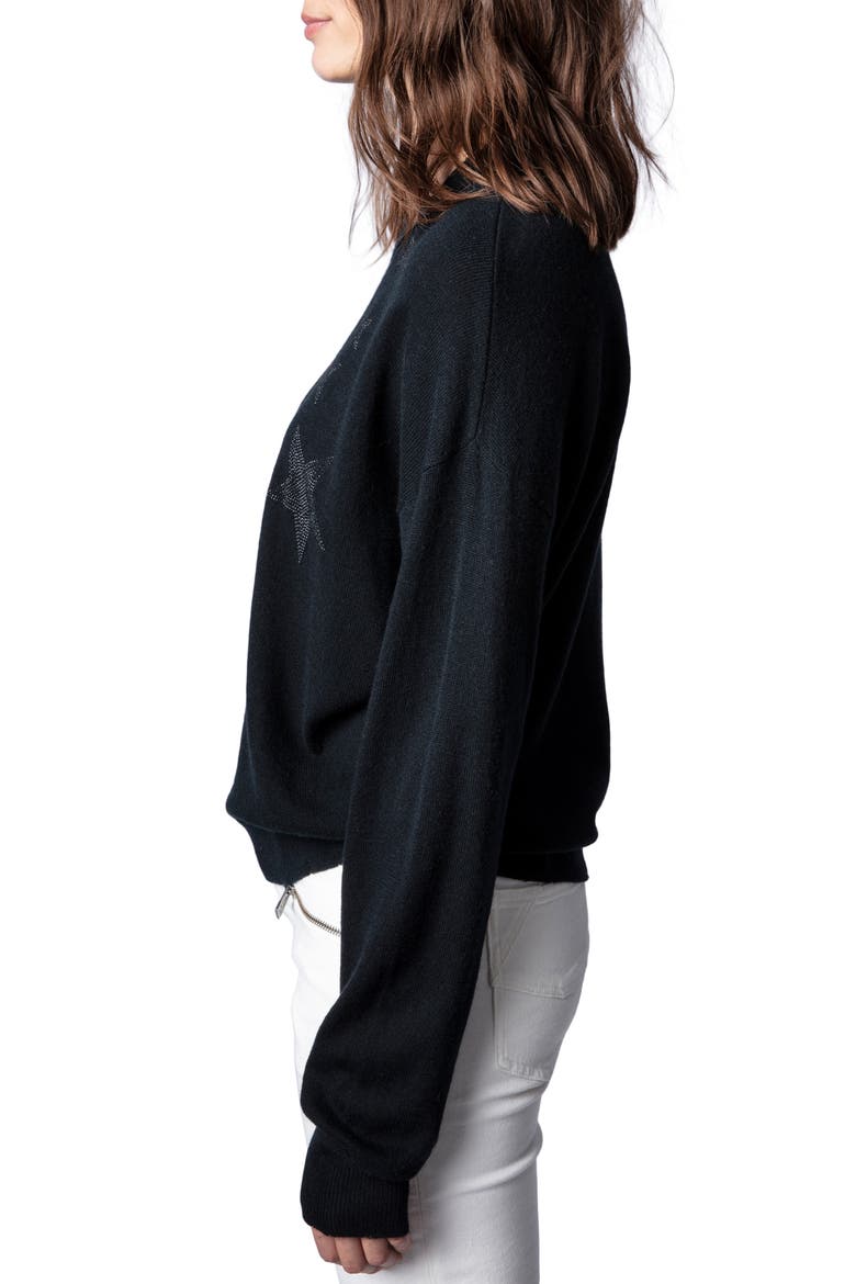 Gaby Strass Stars Wool & Cashmere Sweater, Alternate, color, NOIR
