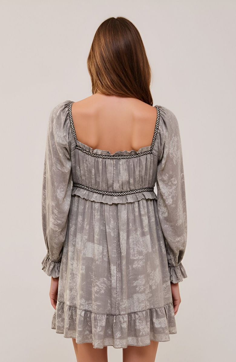 Modenaire Long Sleeve Drawstring Waist Ruffle Hem Mini Dress, Alternate, color, 