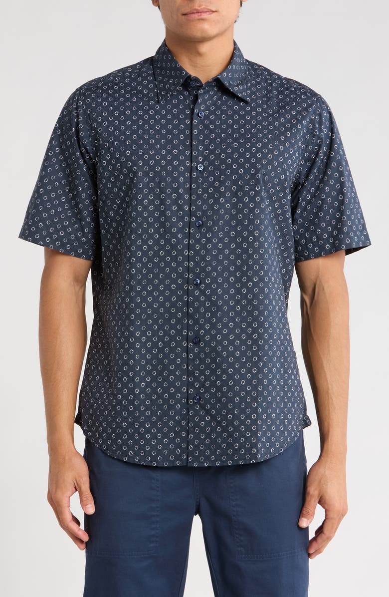 BOSS Rash Short Sleeve Button-Up Shirt, Main, color, Dark Blue