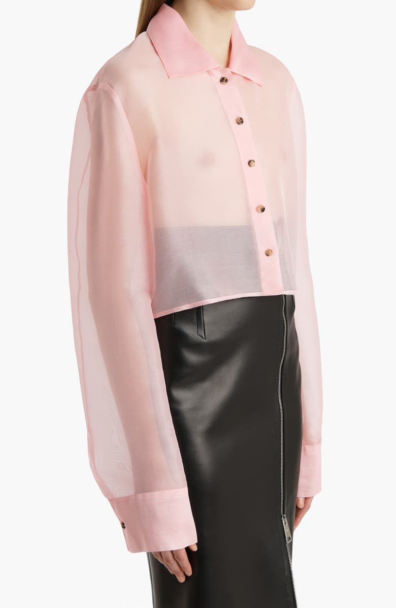 Khaite Jasen Silk Organza Crop Button-Up Shirt, Alternate, color, Petal