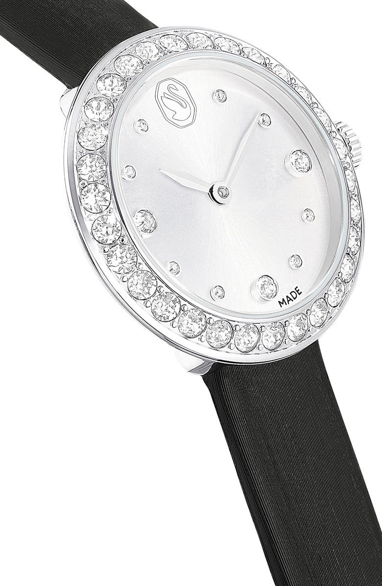 Swarovski Matrix Tennis Leather Strap Watch, 30mm, Alternate, color, Black