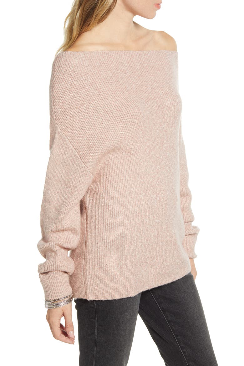 Off the Shoulder Pullover, Alternate, color, PINK ADOBE