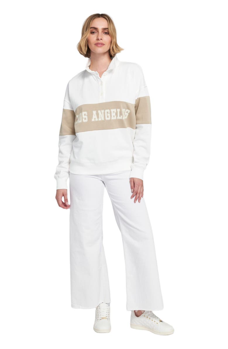 ELLE Collection Rugby Pullover Sweatshirt Graphic, Main, color, Latte