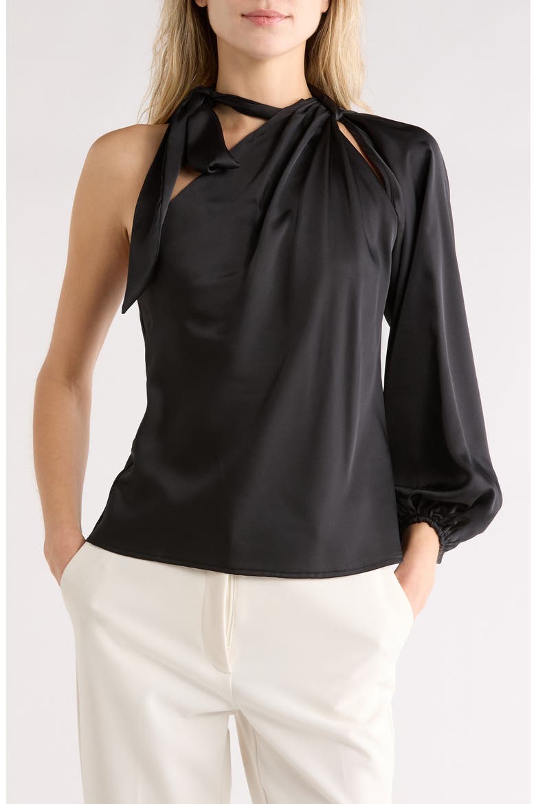 One-Shoulder Tie Top, Main, color, BLACK