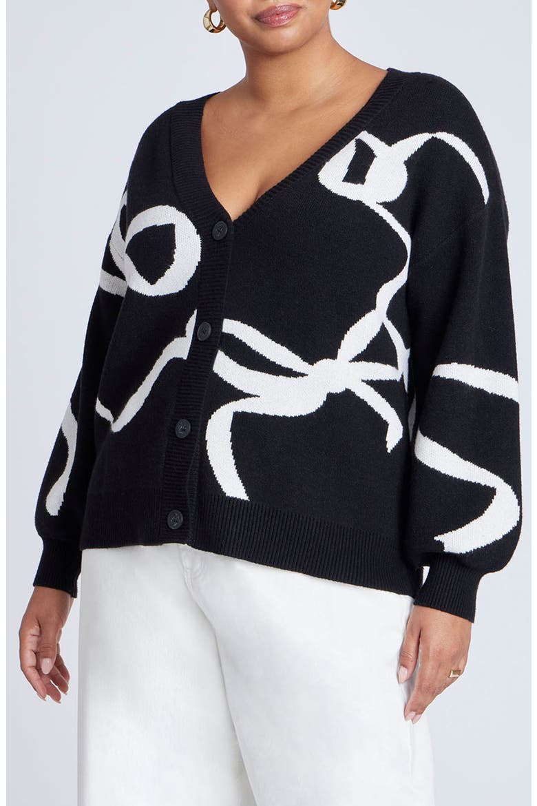 Intarsia Cardigan, Main, color, BLACK AND WHITE BOWS