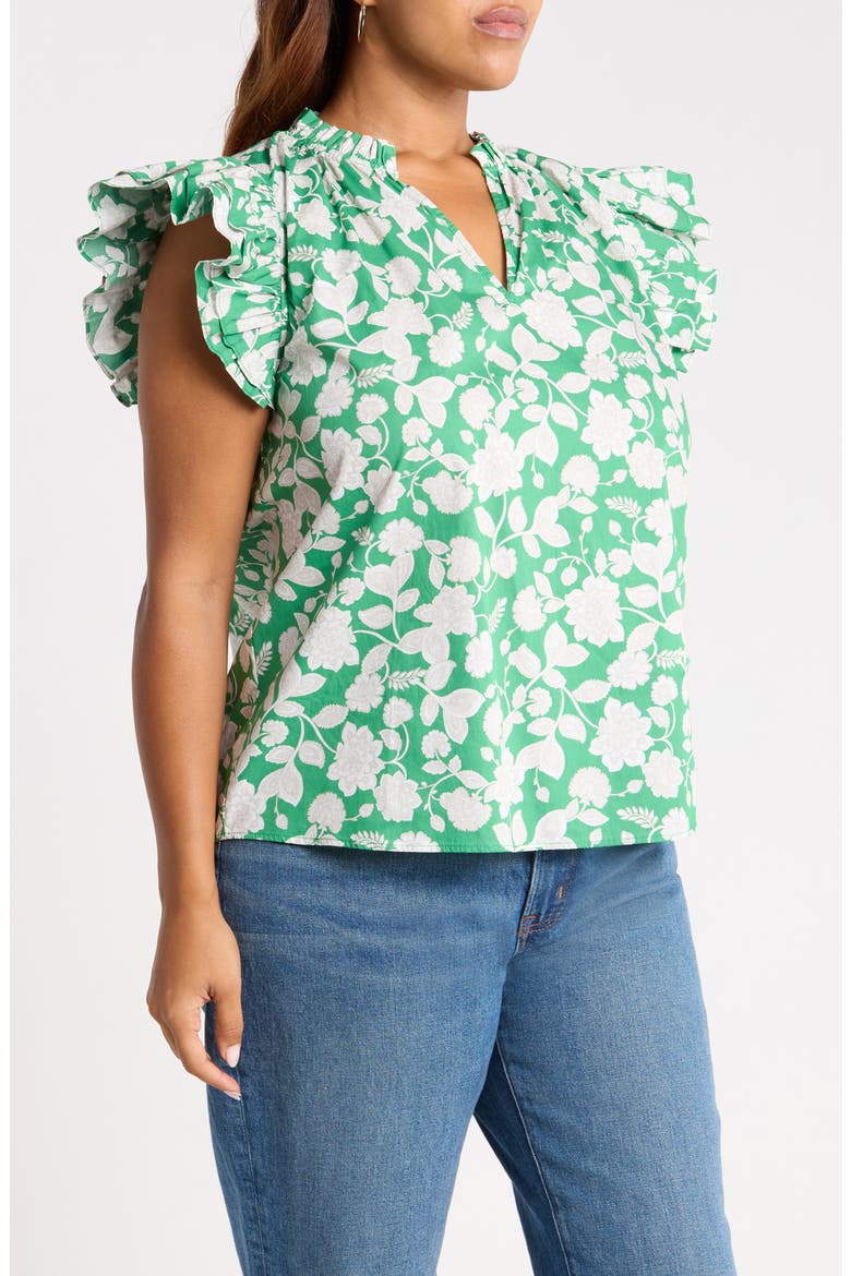 Baxley Risette Ruffle Floral Cotton Top, Alternate, color, GREEN-GREY