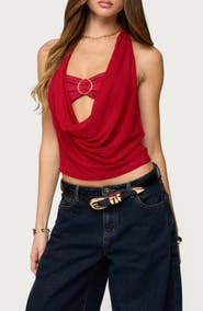 EDIKTED Issey Layered Cowl Neck Top