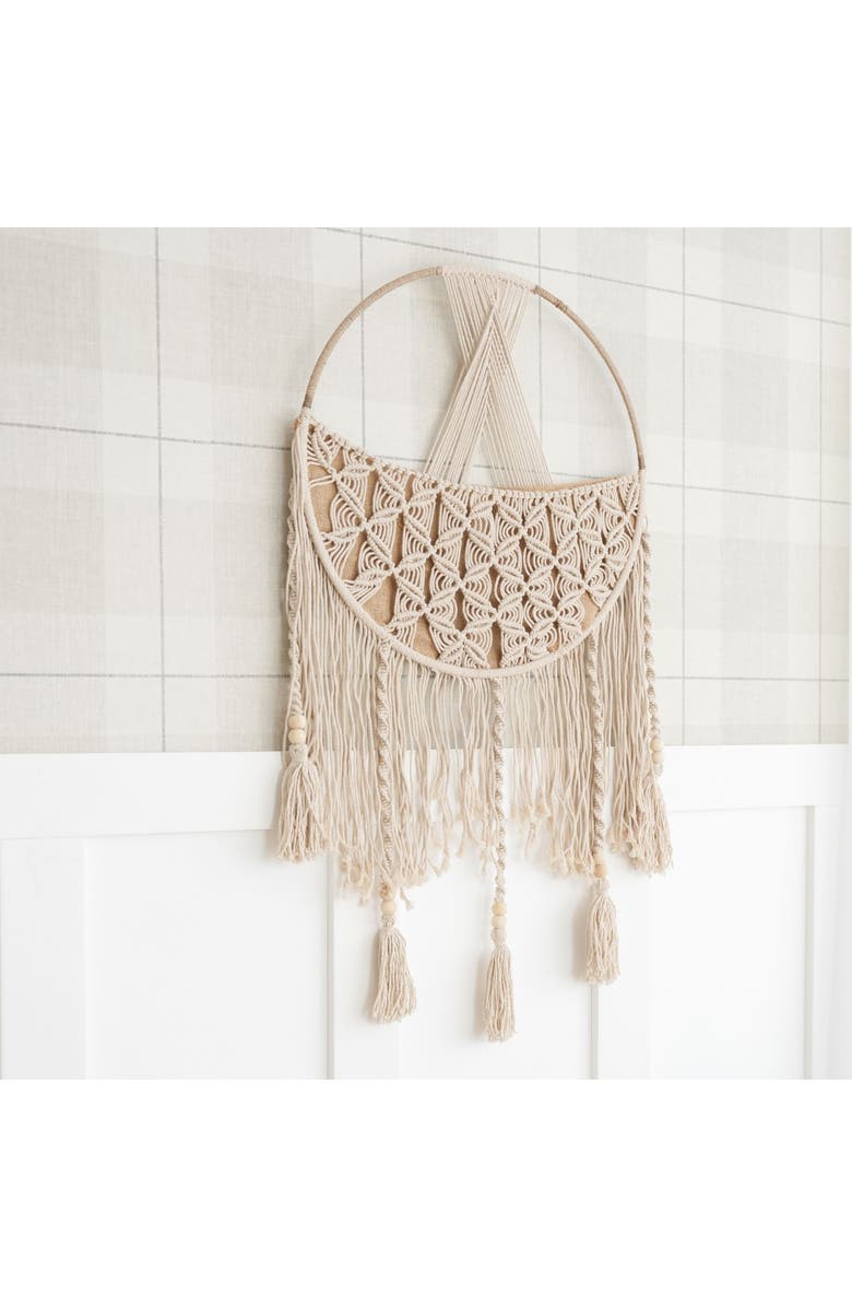 CRANE BABY Boho Cotton Macramé Toy Storage Hanging Basket, Alternate, color, Beige