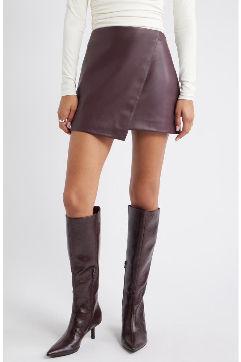 Faux Leather Wrap Miniskirt, Main, color, BURGUNDY FUDGE