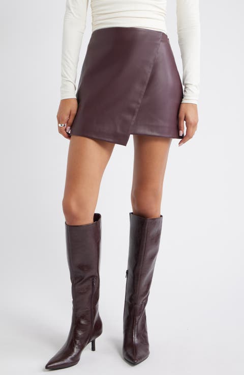 Faux Leather Wrap Miniskirt