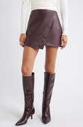 Open Edit Faux Leather Wrap Miniskirt