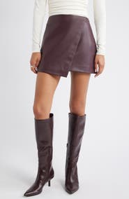 Open Edit Faux Leather Wrap Miniskirt
