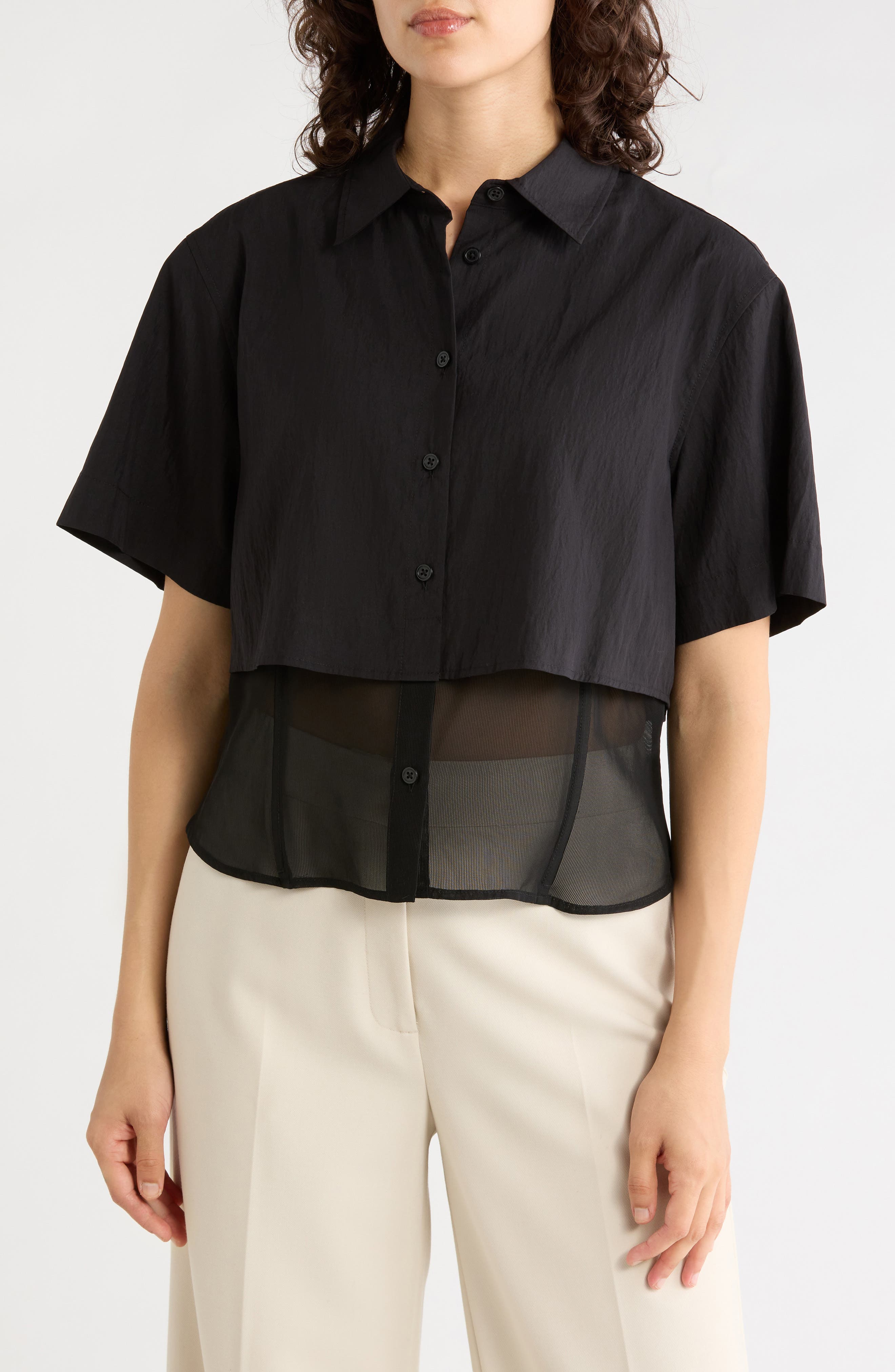 Sheer Trim Boxy Shirt