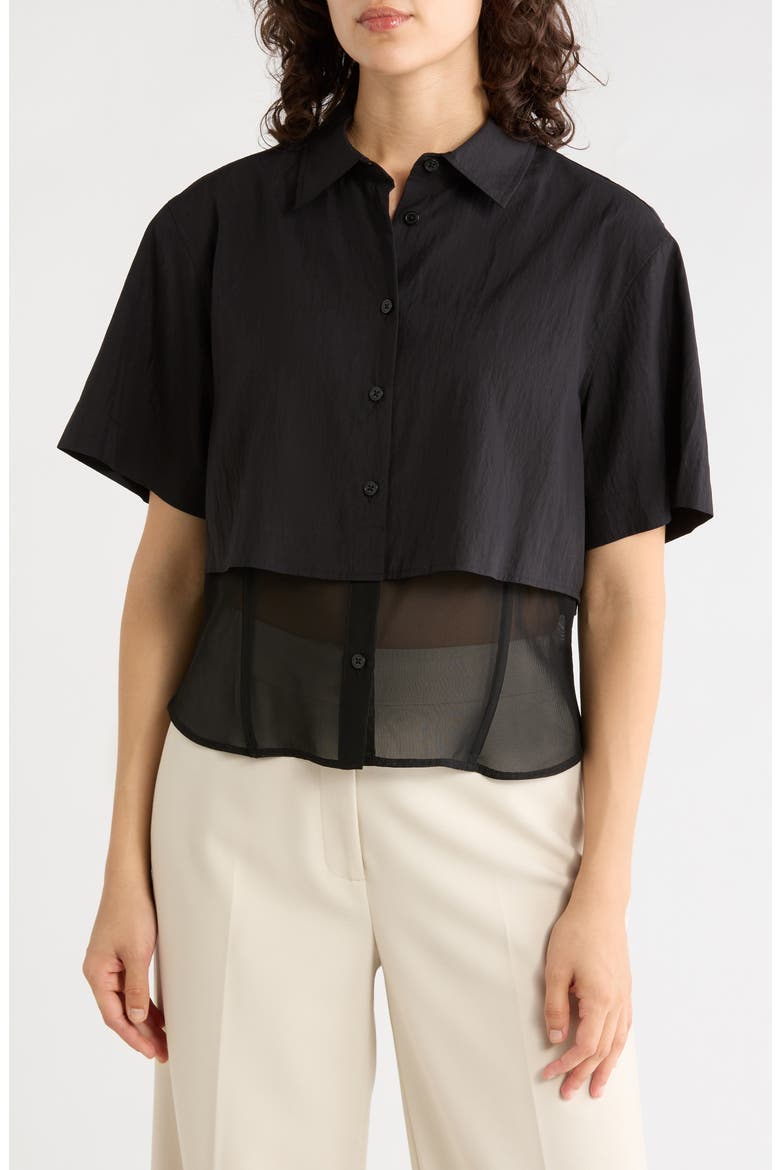 Sheer Trim Boxy Shirt, Main, color, BLACK