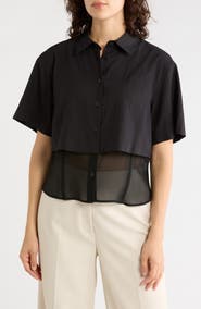 Kenneth Cole Collection Sheer Trim Boxy Shirt