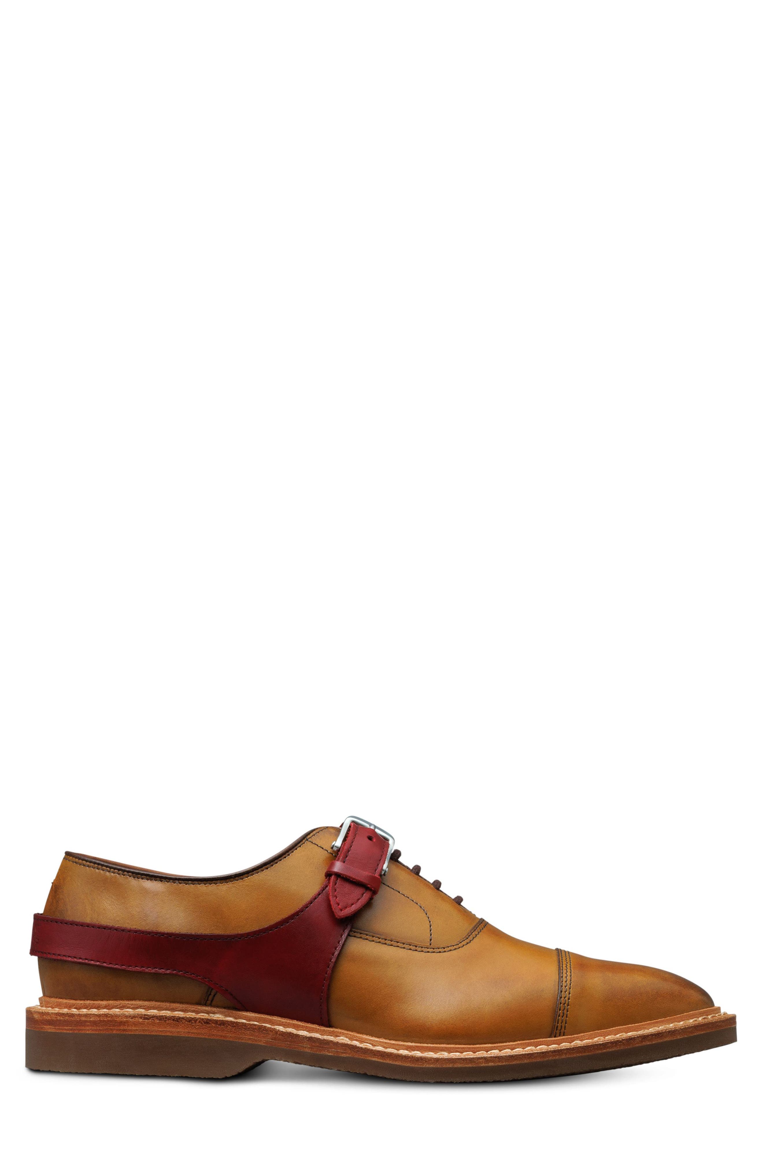 Park Avenue Cap Toe Oxford with Buckle Harness, Alternate, color, WALNUT/ RED