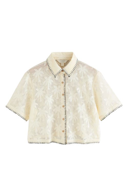Next Palm Jacquard Mesh Button-up Shirt In Neutral