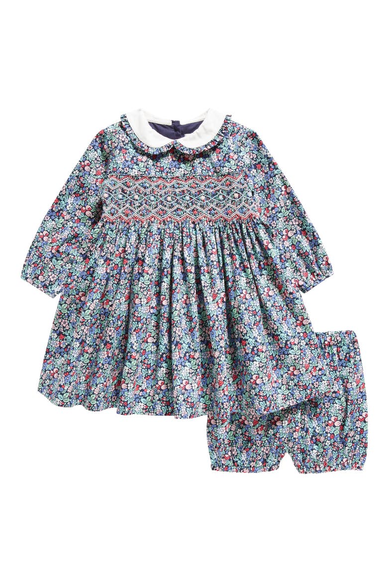 Floral Smocked Cotton Dress & Bloomers, Main, color, BLUE MULTI