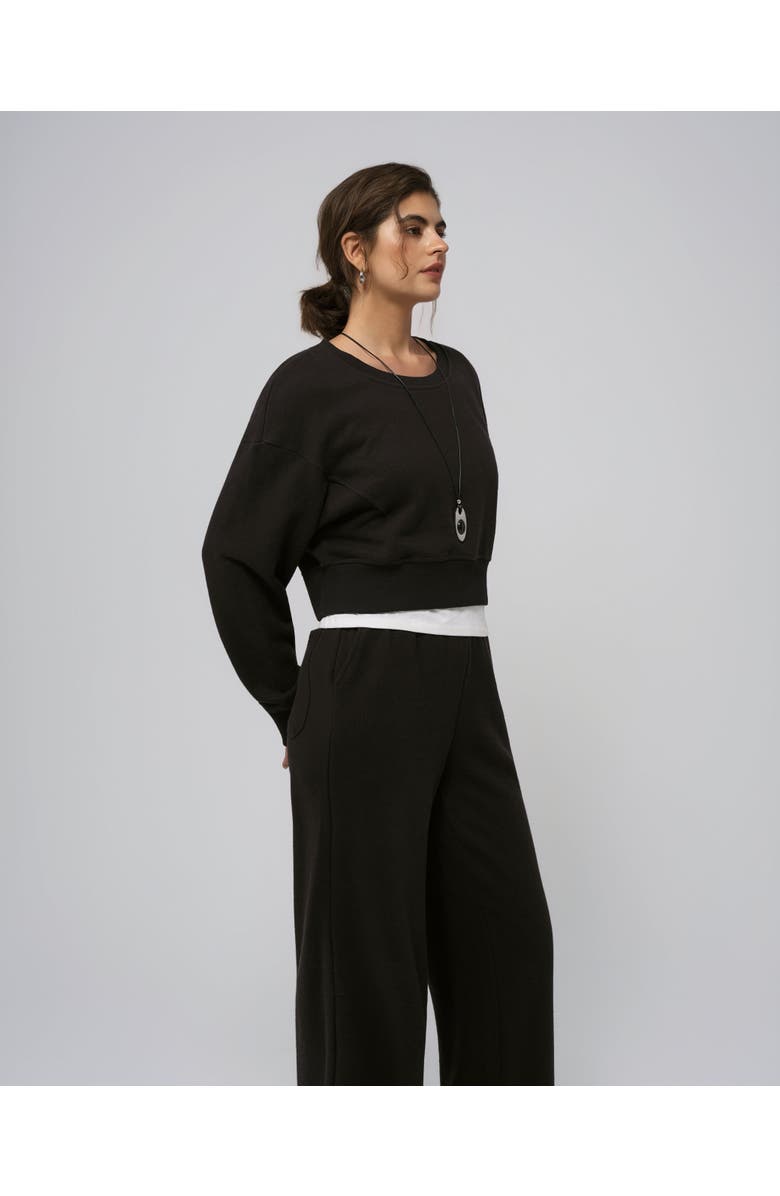 JUANA Hemp Essentials Fleece Cropped Sweater, Alternate, color, Black