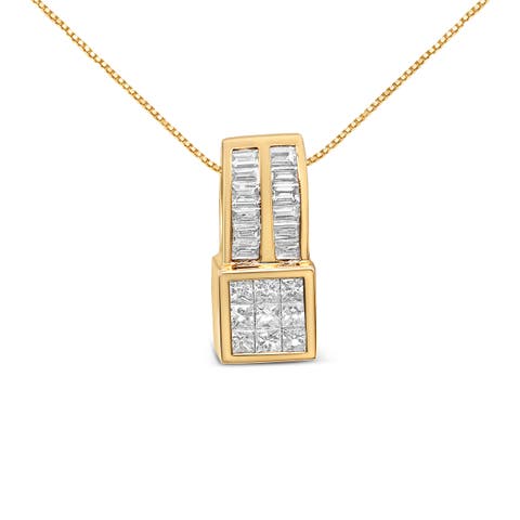14K Yellow Gold 1 1/4 cttw Geometric Inspired Diamond Pendant Necklace