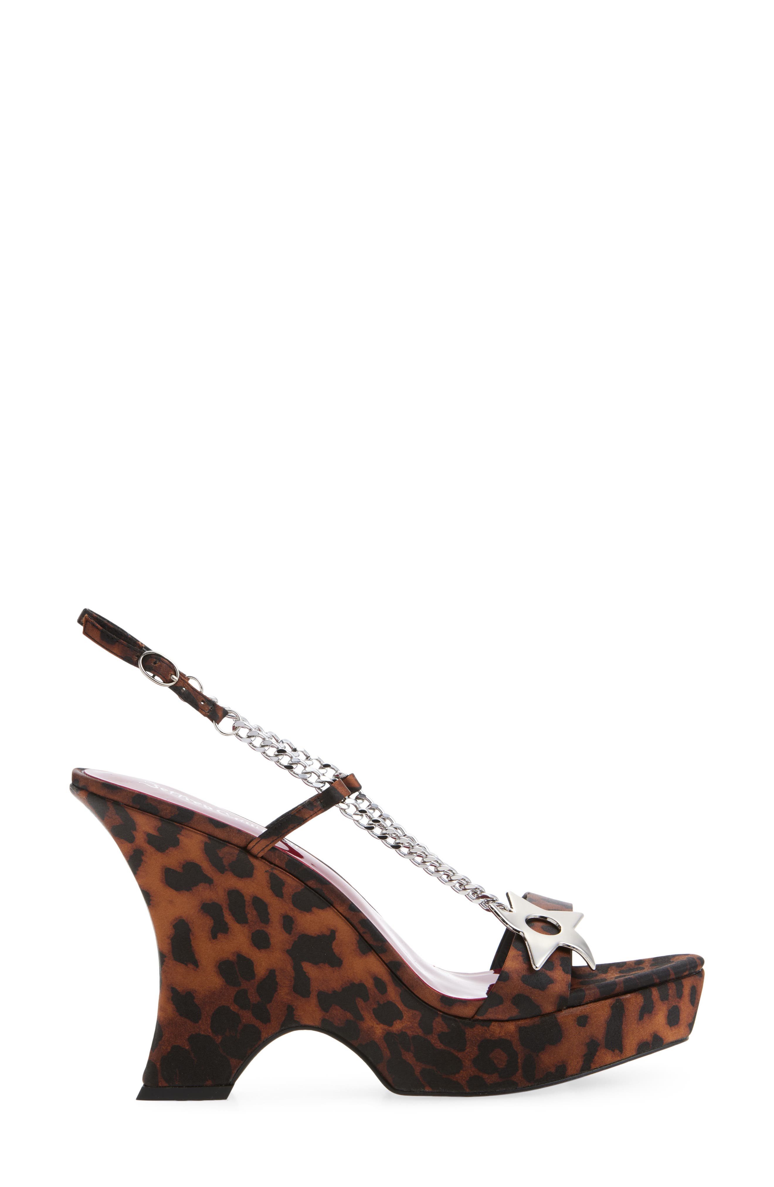 Jeffrey Campbell Hottie Slingback Wedge Satin Sandal, Alternate, color, Tan Cheetah Satin/ Silver