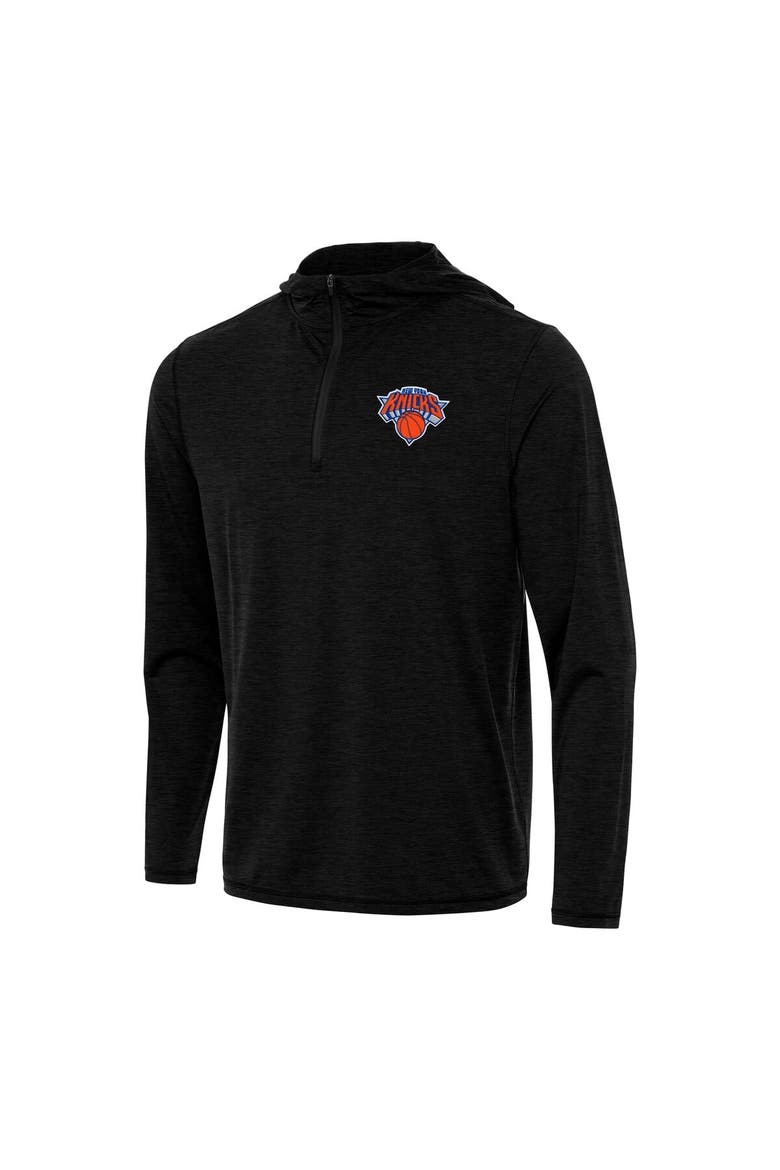 Men's Antigua Heather Black New York Knicks Tidy Quarter-Zip Hoodie, Main, color, Heather Black