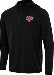 ANTIGUA Men's Antigua Heather Black New York Knicks Tidy Quarter-Zip Hoodie