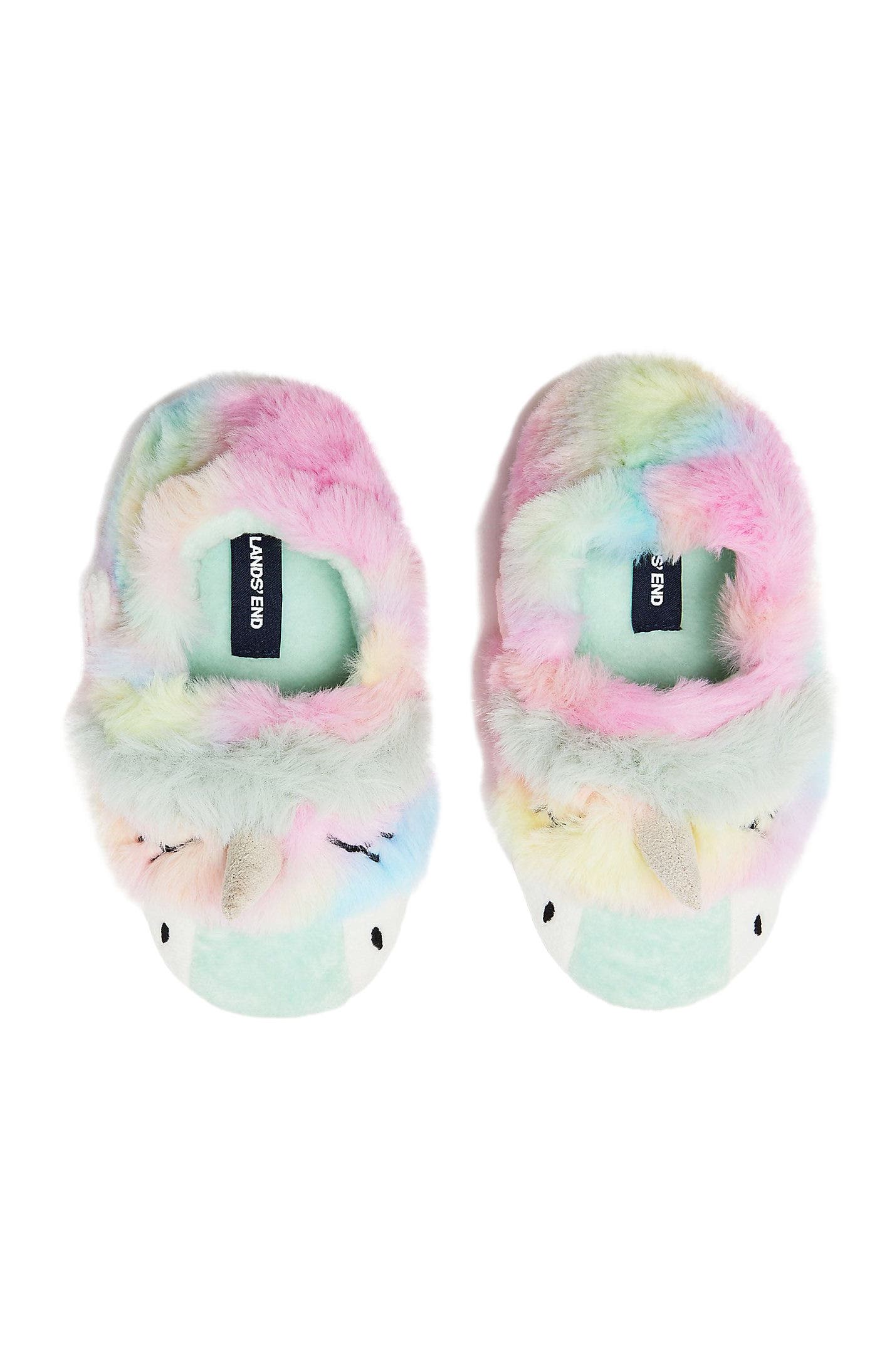 Lands' End Toddlers Cute Furry Animal Slippers, Alternate, color, Tie Dye Unicorn