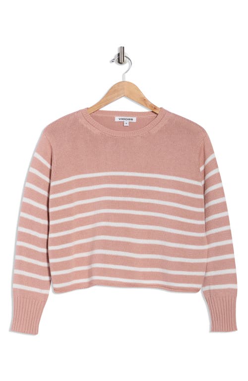 Vigoss Stripe Boxy Crop Cotton Blend Sweater In Pink