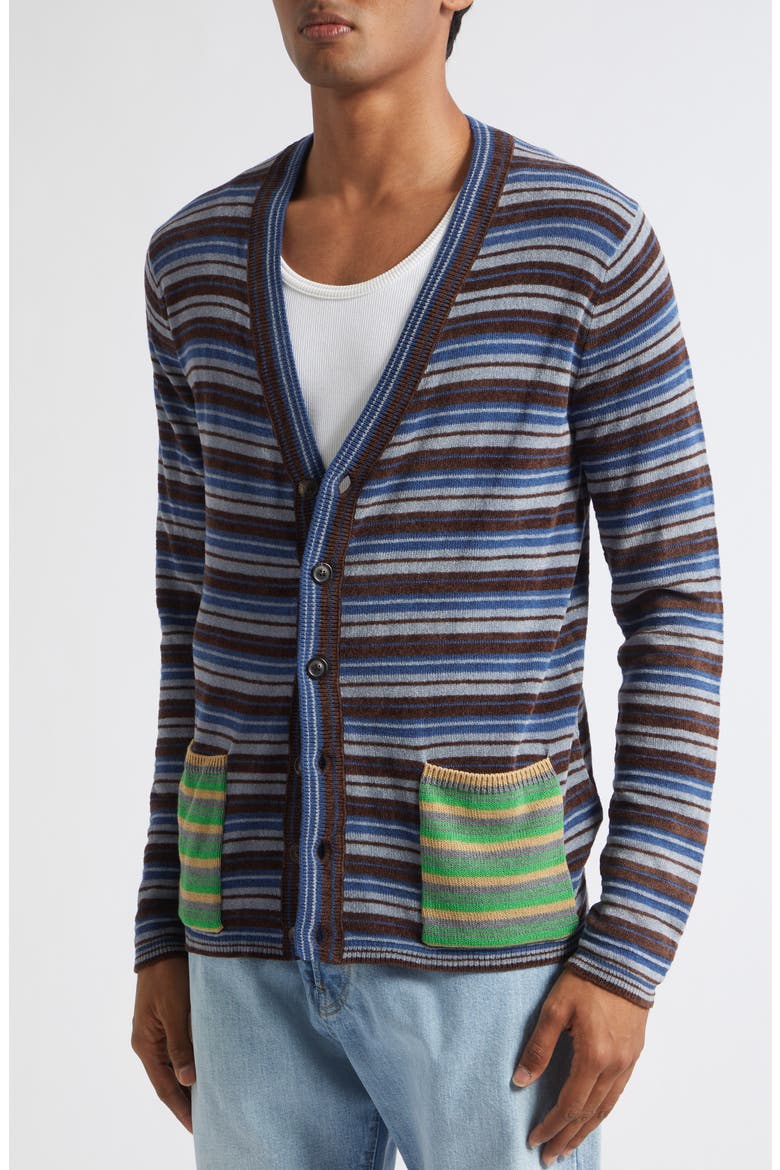 Stripe Knit Cardigan, Alternate, color, BLUE/ GREY/ BROWN/ GREEN
