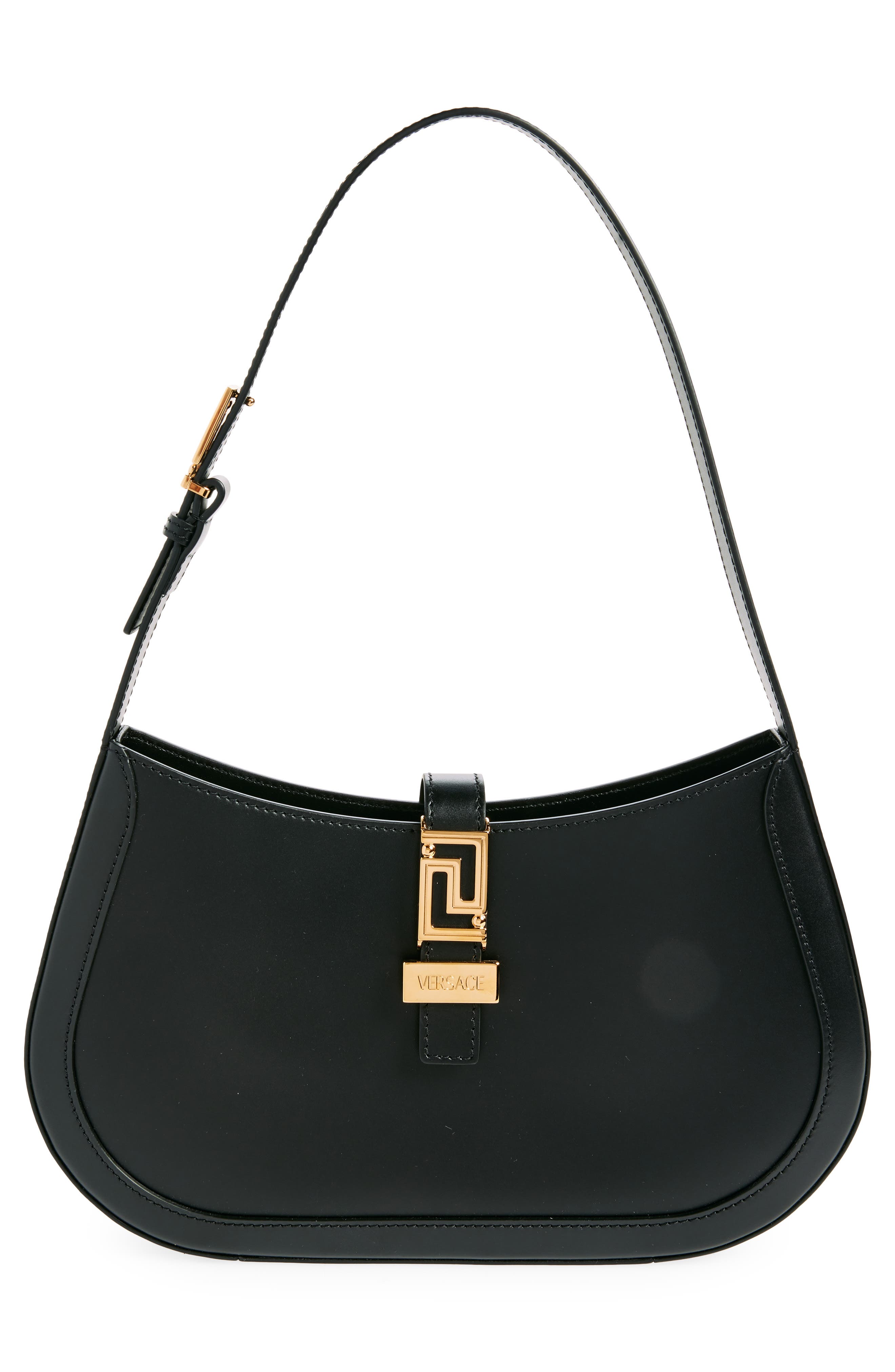 Versace Large Greca Leather Hobo Bag, Main, color, 