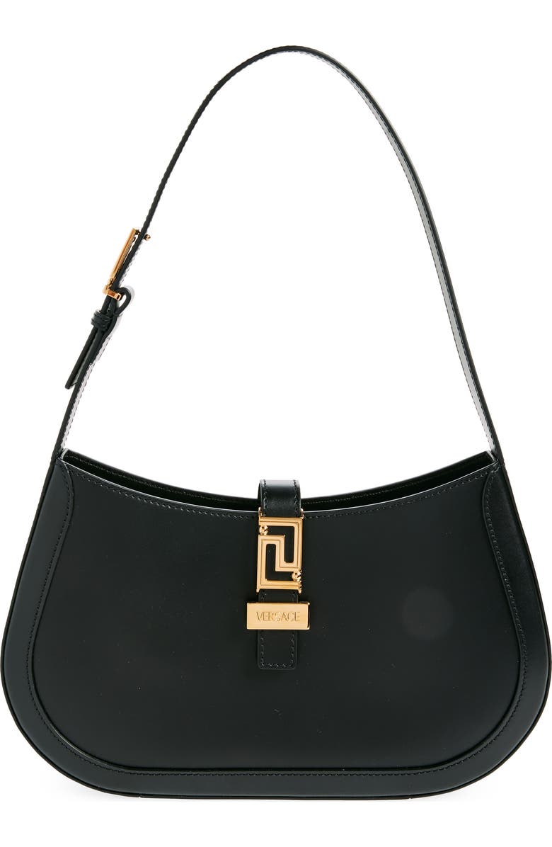 Versace Large Greca Leather Hobo Bag, Main, color,